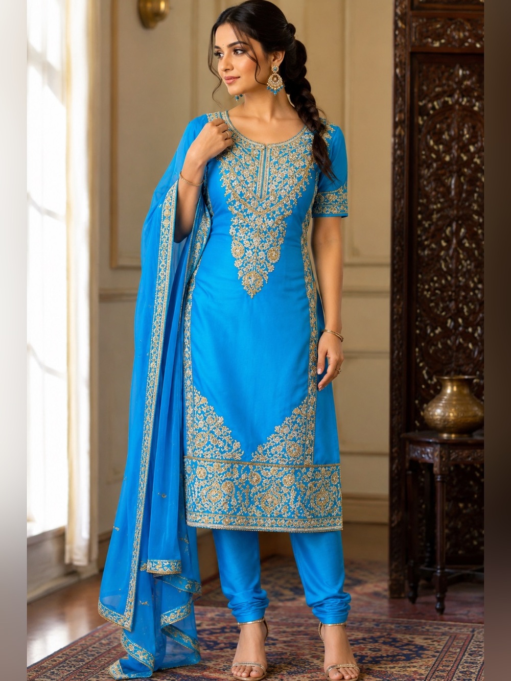 Embellished Turquoise Salwar Kameez Set indian clothing suit